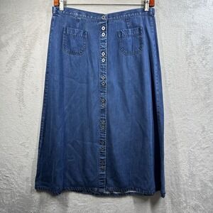 Liz Claiborne Denim Chambray Maxi Skirt Sz 14 Button Front Tencel Western